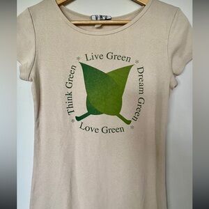 Eco-Friendly Beige Tee with Green Leaf Design